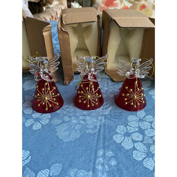 Glass angels red and gold. Set of Three (3) Christmas Ornaments NIB - Picture 2 of 16